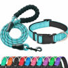 Picture of ladoogo Reflective Dog Collar Padded with Soft Neoprene Breathable Adjustable Nylon Dog Collars for Small Medium Large Dogs (Collar+Leash L Neck 19"-23.5", Blue)