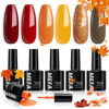 Picture of MEFA 6 Colors Fall Gel Nail Polish Set, Autumn Shades Orange Red Brown Glitter Yellow Soak Off Gel Polish Pumpkin Maple Leaves Tones Nail Art Design Salon Home Manicure Kit Halloween Gifts