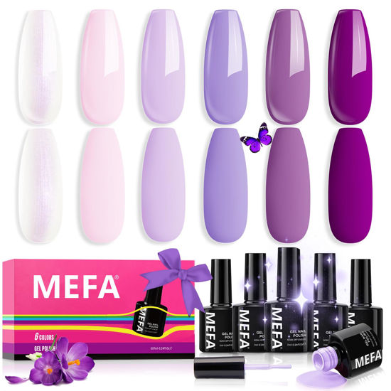 Picture of MEFA Purple Gel Nail Polish, 6 Colors Purple Gel Polish Set Pink Shimmer Purple Nail Polish Gel Soak Off Grape Lilac Violet Gel Nail Art Manicure DIY Salon Gifts for Women Girls