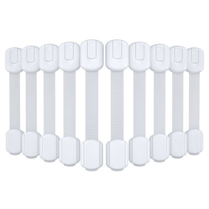 Picture of 4our Kiddies 10 Pack Baby Proof Cabinet Latches, Childproof Drawer Latches with 6 Extra 3M Adhesives, Adjustable Child Safety Cabinet Strap Locks, Baby Drawer Locks for Kids and Child Safety