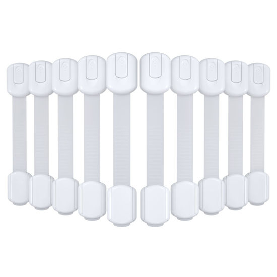 Picture of 4our Kiddies 10 Pack Baby Proof Cabinet Latches, Childproof Drawer Latches with 6 Extra 3M Adhesives, Adjustable Child Safety Cabinet Strap Locks, Baby Drawer Locks for Kids and Child Safety