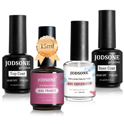 Picture of JODSONE 4 Bottles of 15 Capacities of Nail Dehydrator Nail Primer Base Top Coat Long Lasting and Easy to Apply Large Bottle