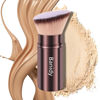 Picture of Makeup Brush Kabuki Face Brushes Retractable Travel Blush Kabuki Brush Portable Flawless for Foundation, Powder Blush, Bronzer, Buffing, Liquid, Cream, Cruelty Free with Cover(Brown)