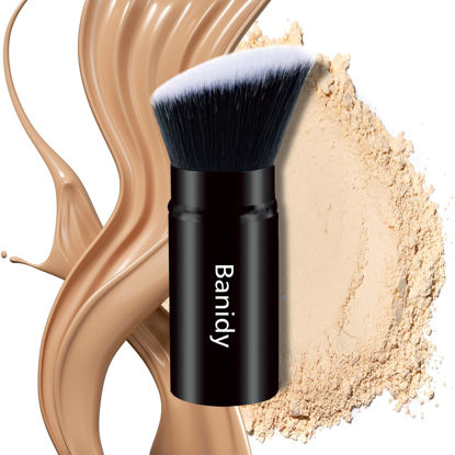 Picture of Makeup Brush Kabuki Face Brushes Retractable Travel Blush Kabuki Brush Portable Flawless for Foundation, Powder Blush, Bronzer, Buffing, Liquid, Cream, Cruelty Free with Cover(1PCS)