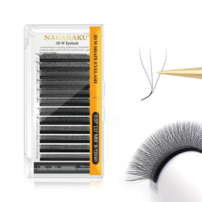 Picture of NAGARAKU 3D W Shape Eyelash Extension Supplies Natural Soft Volume 0.07mm LU curl 8-12mm Mix Premade Fans Faux Mink Matte Black Cluster Easy Fanning False Lashes