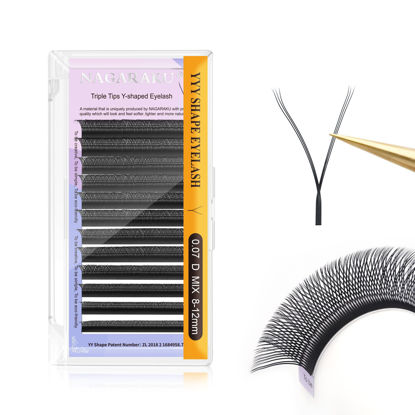 Picture of NAGARAKU 3 Tips Triple yyy Eyelash Extensions Supplies y lash 0.07mm D curl Mix Tray 8-12mm Premade 6D Easy Fan Russian Volume Faux Mink Matte 12 rows Wispies Crisscross Eye Lashes