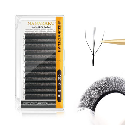 Picture of NAGARAKU Eyelash Extensions Cluster 3D W Shape Triple-core Volume Lashes Hand Woven Long Stem 0.07mm C Curl 15mm Matte Black Premade Fans Triple Tips False Eye Lash Extension