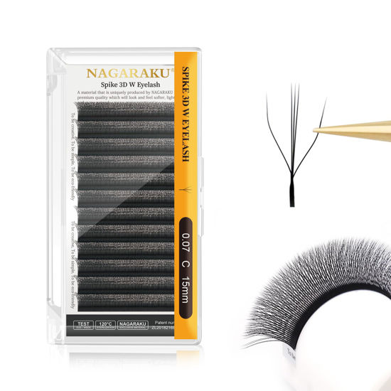 Picture of NAGARAKU Eyelash Extensions Cluster 3D W Shape Triple-core Volume Lashes Hand Woven Long Stem 0.07mm C Curl 15mm Matte Black Premade Fans Triple Tips False Eye Lash Extension