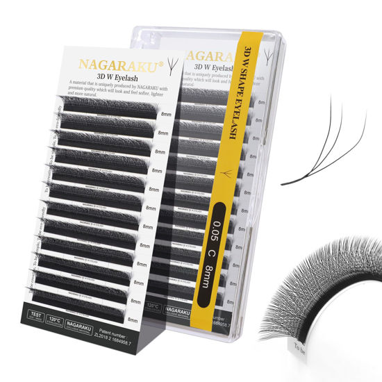 Picture of NAGARAKU W Shape Eyelash Extension 3D Volume Cluster Premade Fans Eye Lashes Faux Mink Matte Black Easy Fanning False Eyelashes (0.05mm C curl 8mm)
