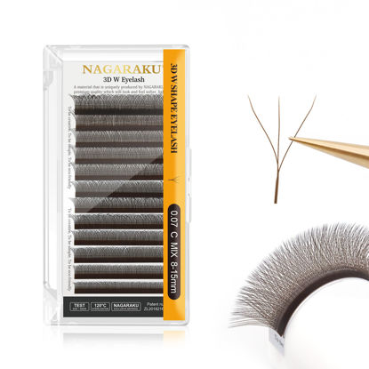 Picture of NAGARAKU W Eyelash Extension 3D Volume Premade 0.07mm C curl 8-15mm mix Faux Mink Dark Brown Cluster Easy Fanning yy Eye Lashes