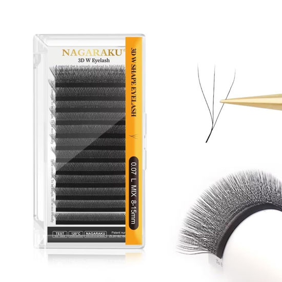 Picture of NAGARAKU W Eyelash Extension 3D Volume Premade Fan 0.07mm L curl 8-15mm mix Faux Mink Matte Black Cluster Easy Fanning yy Eye Lashes
