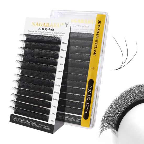 Picture of NAGARAKU W Shape Eyelash Extension 3D VolumeCluster Premade Fans Eye Lashes Faux Mink Matte Black Easy Fanning False Eyelashes (0.07mm DD curl 15mm)