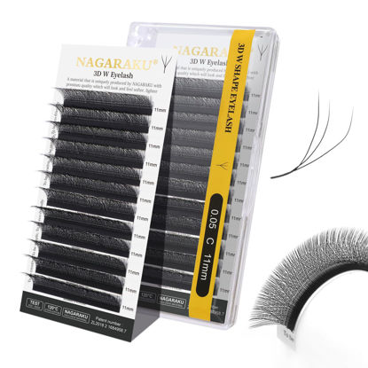 Picture of NAGARAKU W Shape Eyelash Extension 3D Volume Cluster Premade Fans Eye Lashes Faux Mink Matte Black Easy Fanning False Eyelashes (0.05mm C curl 11mm)