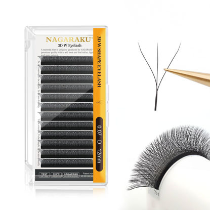 Picture of NAGARAKU W Eyelash Extension 3D Volume Premade Fan 0.07mm D curl 12mm Faux Mink Matte Black Cluster Easy Fanning yy Eye Lashes