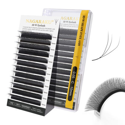 Picture of NAGARAKU W Shape Eyelash Extension 3D Volume Cluster Premade Fans Eye Lashes Faux Mink Matte Black Easy Fanning False Eyelashes (0.05mm C curl 10mm)