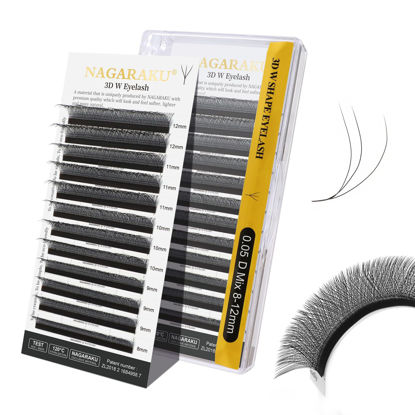 Picture of NAGARAKU W Shape Eyelash Extension 3D Volume Cluster Premade Fans Eye Lashes Faux Mink Matte Black Easy Fanning False Eyelashes (0.05mm D curl 8-12mm Mix)