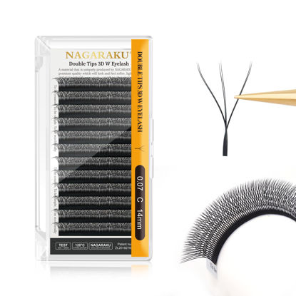 Picture of NAGARAKU WW Eyelash Extensions Supplies Double W lash Premade Fans 6D Russian Volume Faux Mink Matte Black 12 rows Cluster Pre Fanned Wispies Crisscross Clover False Lashes(0.07mm C curl 14mm)