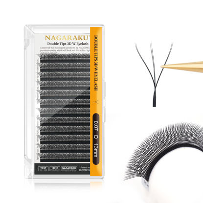 Picture of NAGARAKU WW Eyelash Extensions Supplies Double W lash Premade Fans 6D Russian Volume Faux Mink Matte Black 12 rows Cluster Pre Fanned Wispies Crisscross Clover False Lashes(0.07mm D curl 13mm)