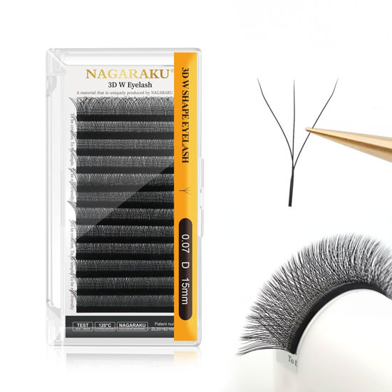 Picture of NAGARAKU W Eyelash Extension 3D Volume Premade Fan 0.07mm D curl 15mm Faux Mink Matte Black Cluster Easy Fanning yy Eye Lashes