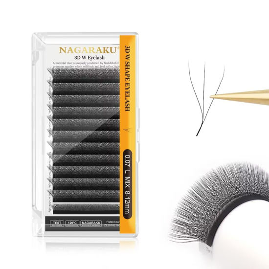 Picture of NAGARAKU W Eyelash Extension 3D Volume Premade Fan 0.07mm L curl 8-12mm mix Faux Mink Matte Black Cluster Easy Fanning yy Eye Lashes