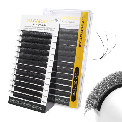 Picture of NAGARAKU W Shape Eyelash Extension 3D VolumeCluster Premade Fans Eye Lashes Faux Mink Matte Black Easy Fanning False Eyelashes (0.07mm DD curl 13mm)