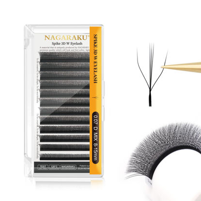 Picture of NAGARAKU Eyelash Extensions Cluster 3D W Shape Triple-core Volume Lashes Hand Woven Long Stem 0.07mm D Curl 8-15mm Mix Matte Black Premade Fans 3 Tips False Eye Lash Extension