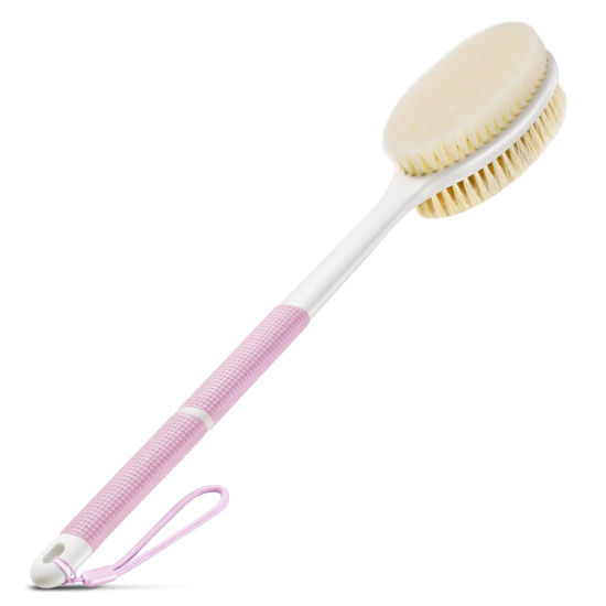 Picture of Backski Body Scrubber Anti Slip for Shower,Shower Brush Long Handle with Stiff and Soft Bristles,Body Wash Exfoliating Back Scrubber for Bath or Dry Brushing Body Brush(Pink)
