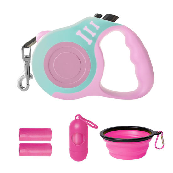 Picture of LIEVUIKEN Retractable Dog Leash Automatic Telescopic Tractor Dog Tape, Pet Tape 10/16 FT Durable and Convenient, with Folding Bowl, Dispenser, Rubbish Bags, Suitable for Small and Medium Dogs