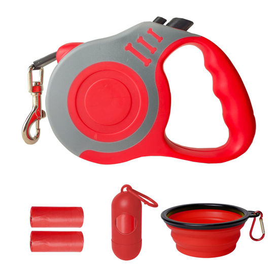 Picture of LIEVUIKEN Retractable Dog Leash Automatic Telescopic Tractor Dog Tape, Pet Tape 10/16 FT Durable and Convenient, with Folding Bowl, Dispenser, Rubbish Bags, Suitable for Small and Medium Dogs