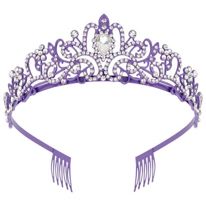 Picture of Didder Purple Tiara Crown Headband Princess Crowns for Women Girls with Combs Princess Tiaras for Little Girls Bridal Wedding Prom Birthday Party Halloween Princess Costume Crown