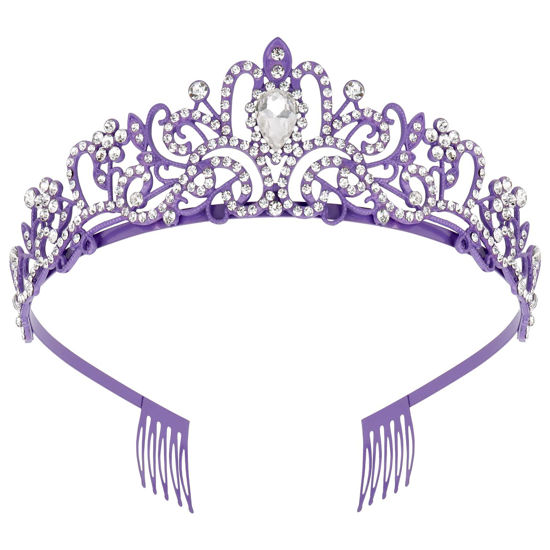Picture of Didder Purple Tiara Crown Headband Princess Crowns for Women Girls with Combs Princess Tiaras for Little Girls Bridal Wedding Prom Birthday Party Halloween Princess Costume Crown