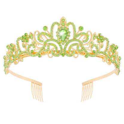 Picture of Didder Gold Green Rhinestone Princess Tiaras and Crowns for Women and Girls Birthday Tiara Crown Halloween Costume Party Wedding Prom Headpiece