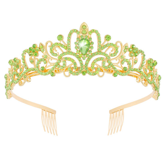 Picture of Didder Gold Green Rhinestone Princess Tiaras and Crowns for Women and Girls Birthday Tiara Crown Halloween Costume Party Wedding Prom Headpiece