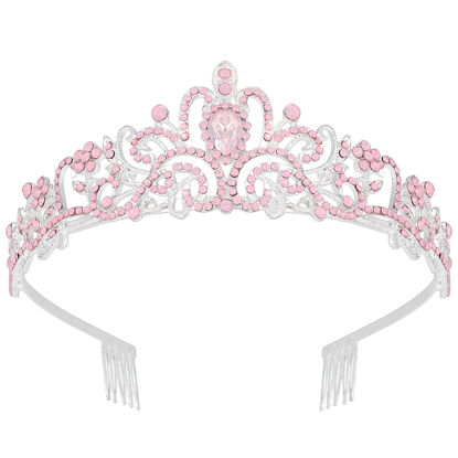 Picture of Didder Pink Opal Tiara Crowns for Women Girls, Princess Crown with Combs Tiaras for Women Girls Wedding Crowns for Brides Headband Prom Birthday Gift Halloween Costumes Hair Accessories