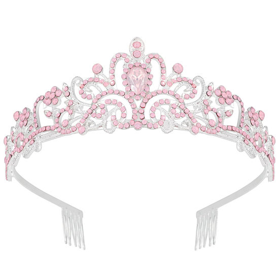 Picture of Didder Pink Opal Tiara Crowns for Women Girls, Princess Crown with Combs Tiaras for Women Girls Wedding Crowns for Brides Headband Prom Birthday Gift Halloween Costumes Hair Accessories