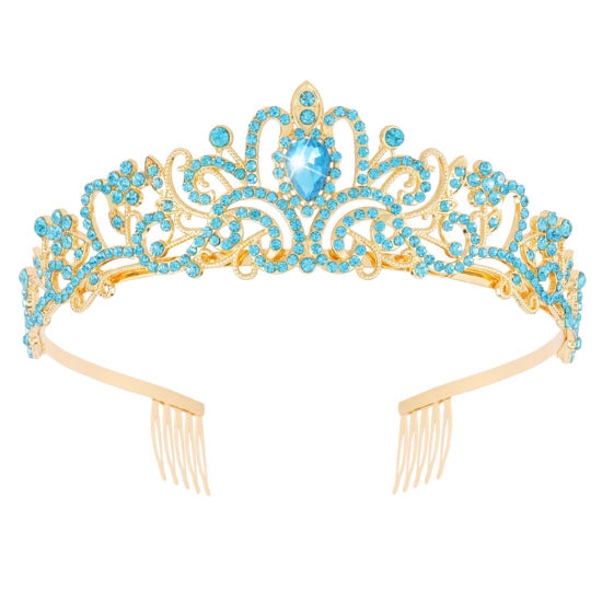 Picture of Didder Gold Aque Blue Rhinestone Princess Tiaras and Crowns for Women and Girls Birthday Tiara Crown Halloween Costume Party Wedding Prom Headpiece