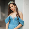 Picture of Didder Gold Aque Blue Rhinestone Princess Tiaras and Crowns for Women and Girls Birthday Tiara Crown Halloween Costume Party Wedding Prom Headpiece