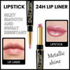 Picture of evpct 3Pcs Light Pink Nude Brown Metallic Shine Shimmer Lip Liner and Lipstick Combo Set Kit for Women, DNM Lightweight Hydrating Formula High Impact Full Coverage Lipstick and Lip Liner Makeup Gloss