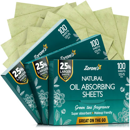 Picture of Natural Green Tea Oil Blotting Sheets for Face - 25% Larger Sheets (4.7x3”) - 300 Makeup Friendly Blotting Papers for Face - Easy Dispensing Oil Absorbing Sheets for Face