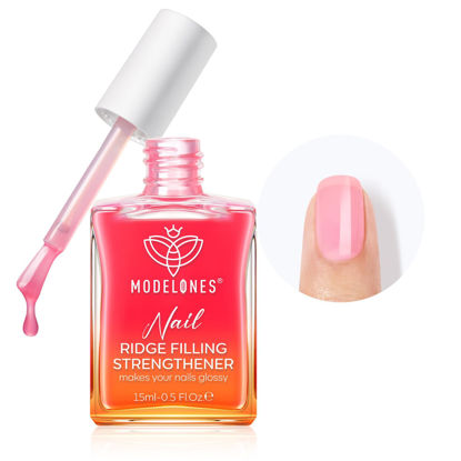 Picture of modelones Nail Strengthener, 8-in-One Nail Ridge Filler Base Coat Nail Polish Repair Nail Growth Treatment for Thin and Damaged Nails, Jelly Pink, 15ml