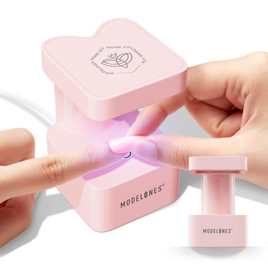 Picture of modelones Mini UV Light for Gel Nails, Small Nail Cure Light, Flash Cure Light for Gel x Nails, LED Nail Lamp, Portable USB Nail Light for Fast Curing, Pink