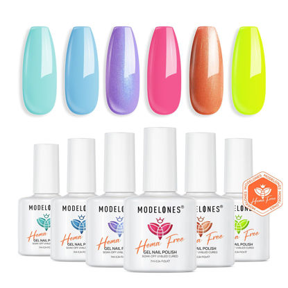 Picture of modelones Hema Free Gel Nail Polish, 6 Colors Summer Tint Neon Gel Polish Hot Pink Gittler Purple Bright Blue Yellow Gel Polish Soak Off Uv Led Gel Nail Art Manicure Gift for Girl Women
