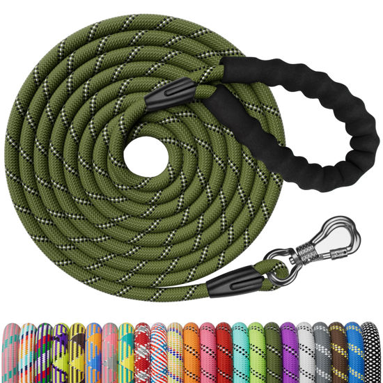 Picture of NTR 8FT Heavy Duty Dog Leash, Olive Rope Dog Leash with Swivel Lockable Hook and Comfortable Padded Handle, Cat Puppy Leash Lead for Small Medium Large Dogs Training, Playing, Camping,or Backyard