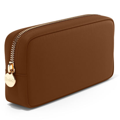 Picture of Embla Makeup Bag Travel Cosmetic Bag, Toiletry Bag, Makeup Organizer, Nylon Zipper Pouch Purse Storage Bag Cosmetics Organizer, Cute Womens Make Up Bag Tote, Mini Small Large Makeup Bags, Chocolate