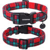 Picture of DOGWONG Christmas Cotton Dog Collar, Red Green Tartan Christmas Dog Collar Durable Soft Fabric Pet Dog Collar Cute Red Green Plaid Puppy Necklace for Small Medium Large Dog