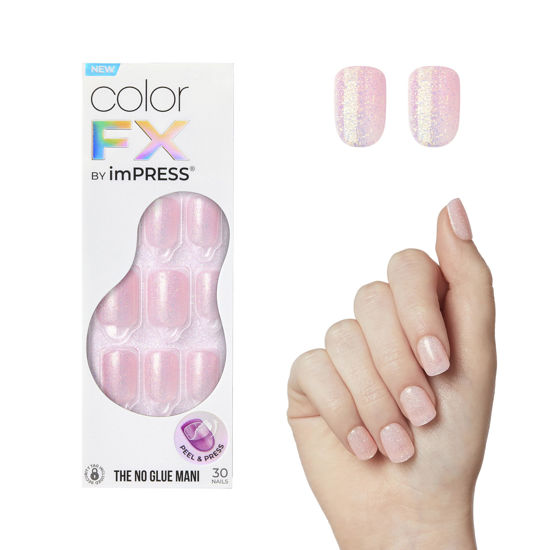 Picture of KISS imPRESS No Glue Mani Press-On Nails, Color FX, 'Pop Star', Light Pink, Short Size, Squoval Shape, Includes 30 Nails, Prep Pad, Instructions Sheet, 1 Manicure Stick, 1 Mini File