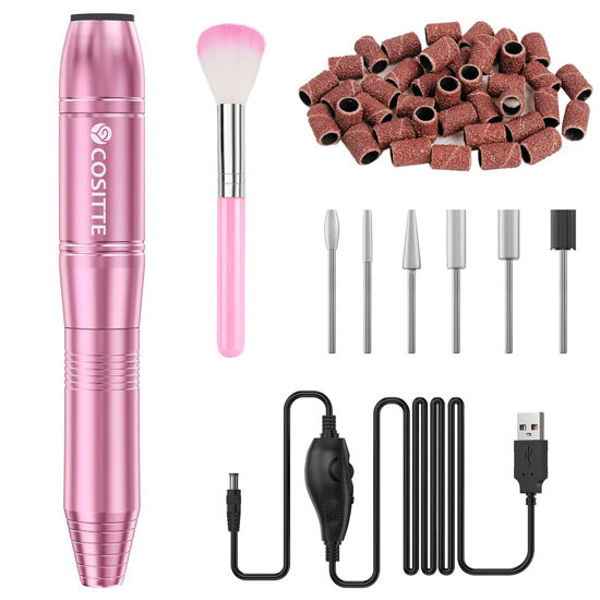 Picture of COSITTE Electric Nail Drill,USB Electric Nail Drill Machine for Acrylic Nail Kit,Portable Electric Nail File Polishing Tool Manicure Pedicure Kit Efile Nail Supplies for Home Salon,Pink