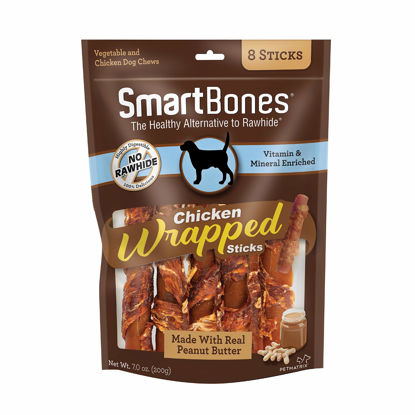 Picture of SmartBones Chicken-Wrapped Sticks, Treat Your Dog to a Rawhide-Free Chew Made With Real Chicken and Peanut Butter 8 Count (Pack of 1)