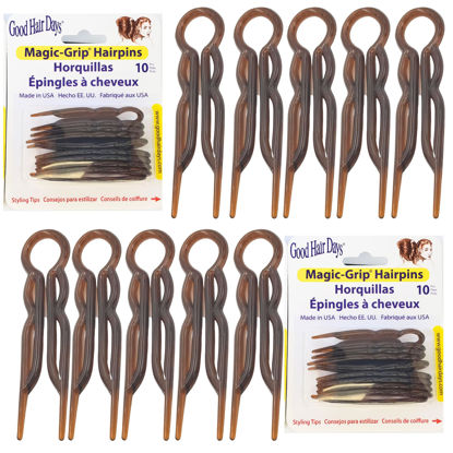 Picture of Good Hair Days Hair Pins - Plastic, U-shaped Magic Grip Hairpins, Strong Durable Pins For Fine, Thick & Long Hair, Hair Styling Accessories, Set of 20 (Tortoise Shell)