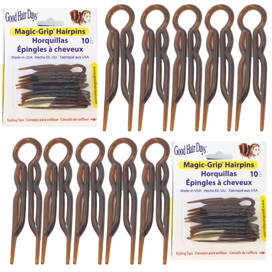 Picture of Good Hair Days Hair Pins - Plastic, U-shaped Magic Grip Hairpins, Strong Durable Pins For Fine, Thick & Long Hair, Hair Styling Accessories, Set of 20 (Tortoise Shell)